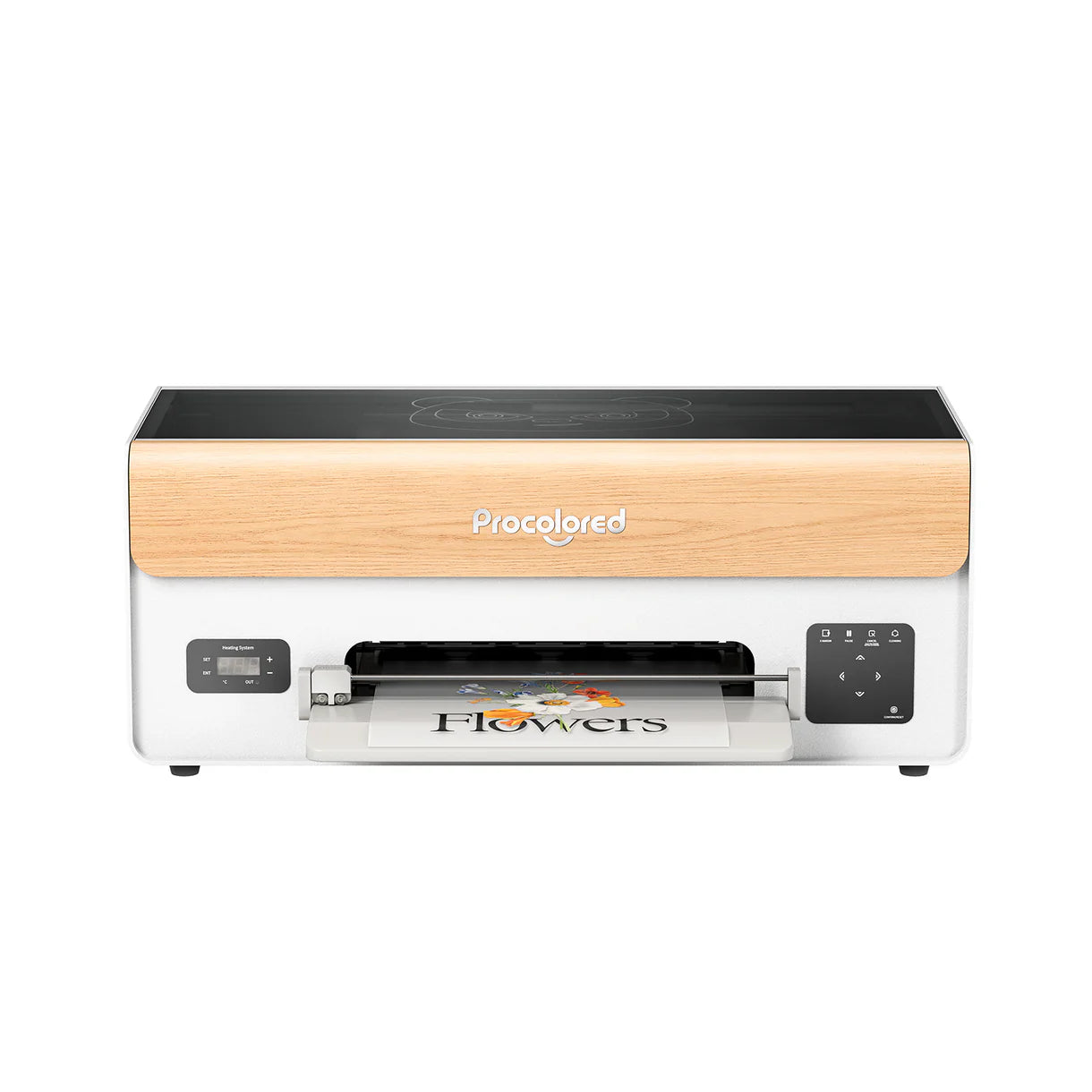 Procolored printer with wooden finish on a white background