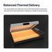 Procolored DTF Oven with open door showing glowing interior on a black background, text about balanced thermal delivery.