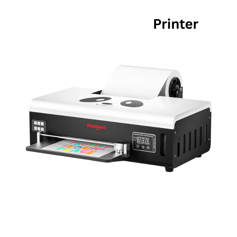 White printer with colorful output on a white background