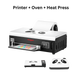 Prinergy printer with oven and heat press on a white background