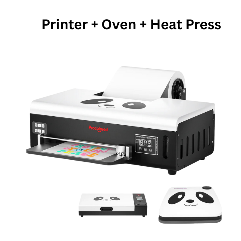 Prinergy printer with oven and heat press on a white background
