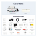 List of items including a printer, film roll, and various accessories on a white background.