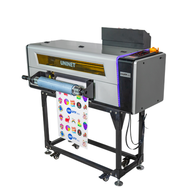 Uninet digital printing machine with a colorful banner on a white background