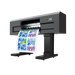 Digital textile printer with a colorful print on a white background
